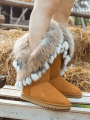 SMAIBULUN Ugg | Faux Fur Wool Lined Grazing Calf Boots - Chestnut