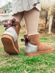 SMAIBULUN Ugg | Sequins Ballet Bow Mini Boots - Chestnut