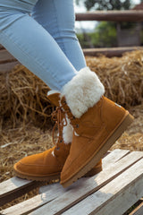 SMAIBULUN Ugg | WOOL LINED SUEDE TIE UP UGG BOOTS - CHESTNUT