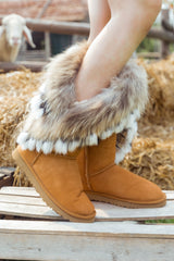 SMAIBULUN Ugg | Faux Fur Wool Lined Grazing Calf Boots - Chestnut