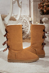 SMAIBULUN Ugg | Tri Ribbon Bow Suede Boots - Chestnut