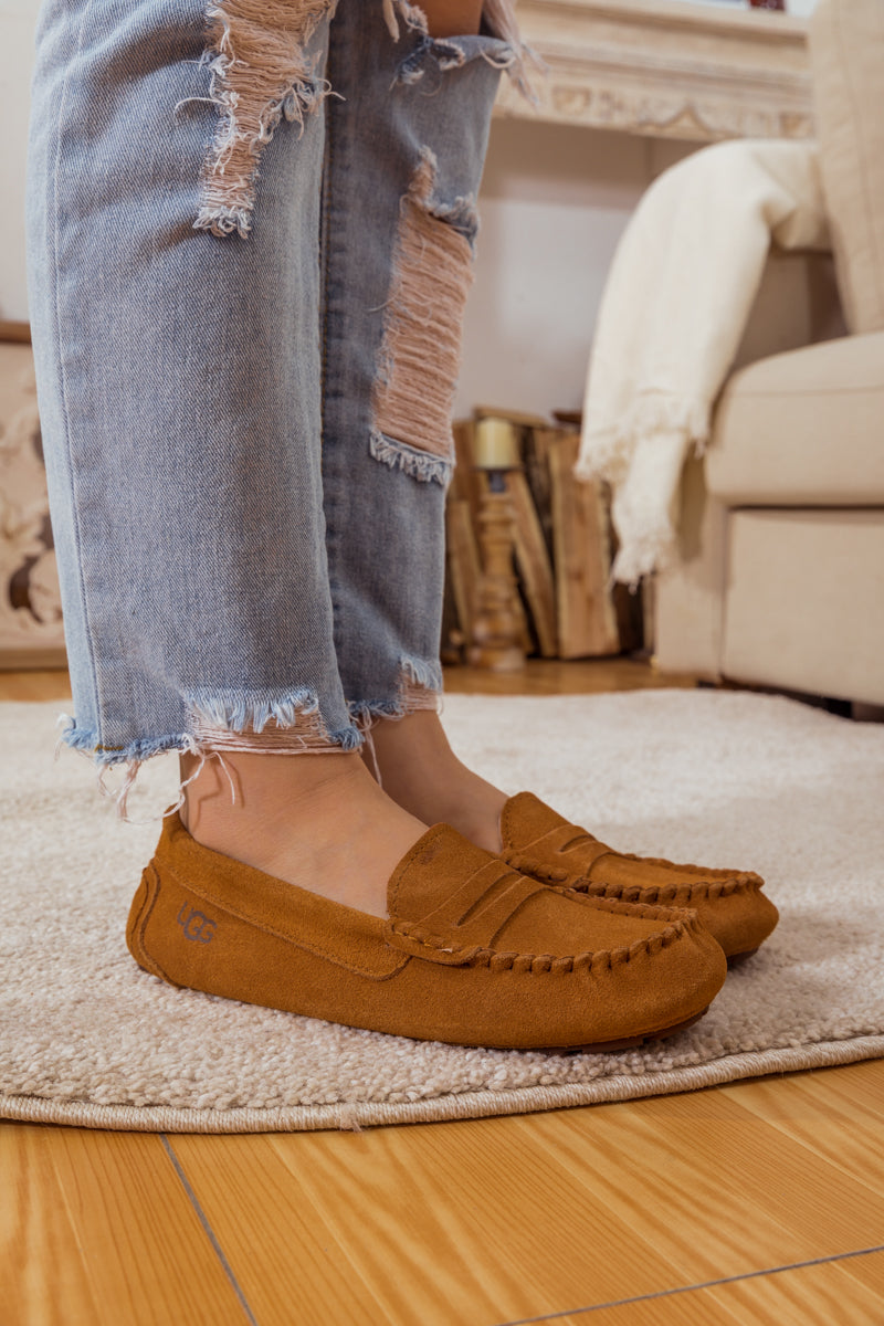 SMAIBULUN Ugg | LEATHER SUEDE MOCCASIN LOAFER - CHESTNUT