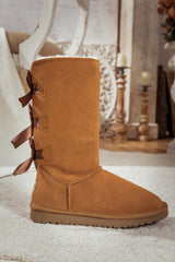 SMAIBULUN Ugg | Tri Ribbon Bow Suede Boots - Chestnut