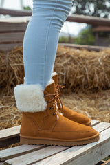 SMAIBULUN Ugg | WOOL LINED SUEDE TIE UP UGG BOOTS - CHESTNUT