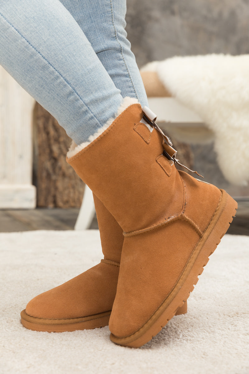 Smaibulun Ugg | Serenity Striped Bailey Bow Shearling Boots - Chestnut