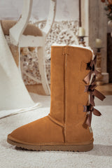 SMAIBULUN Ugg | Tri Ribbon Bow Suede Boots - Chestnut