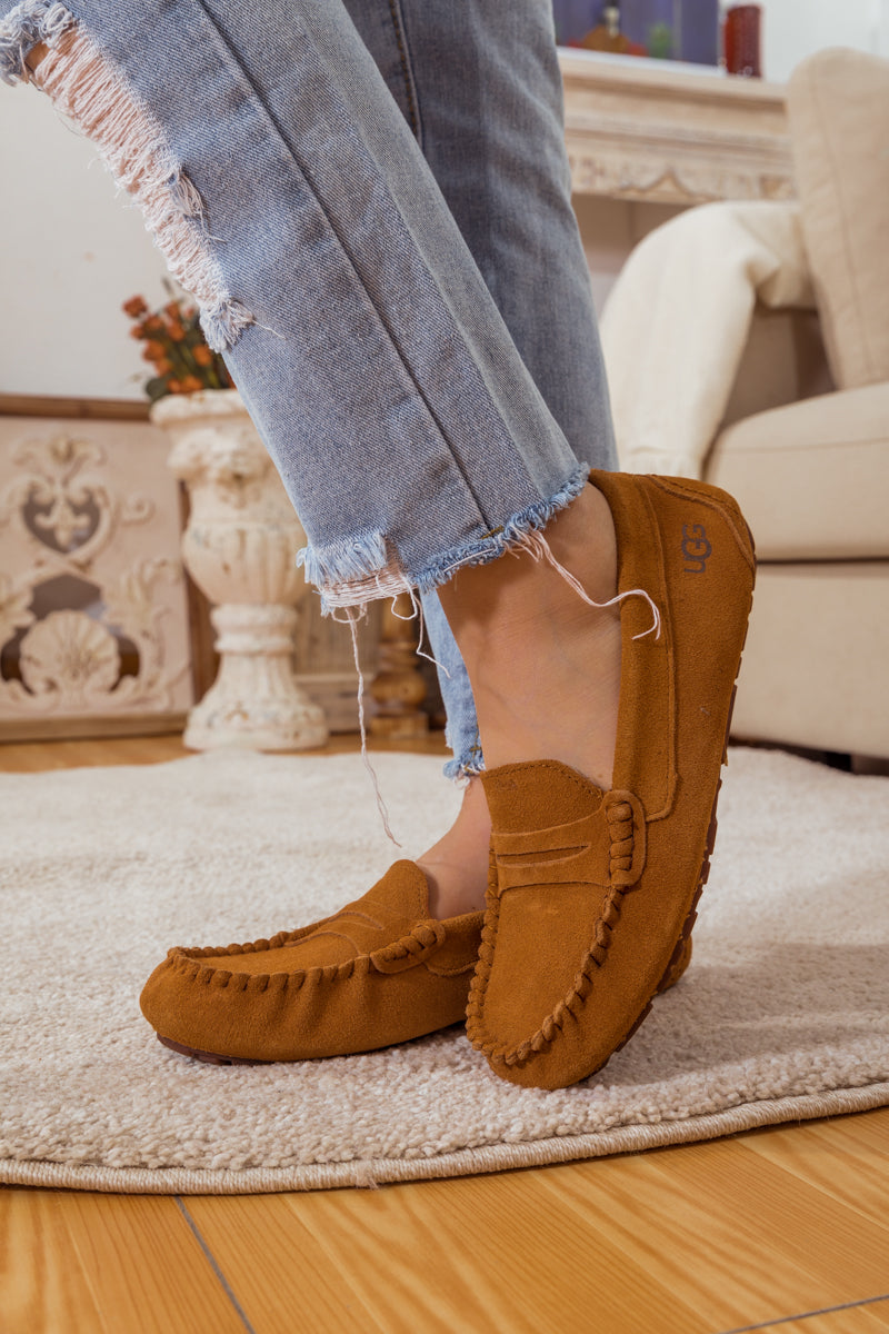 SMAIBULUN Ugg | LEATHER SUEDE MOCCASIN LOAFER - CHESTNUT