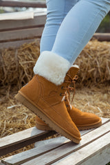 SMAIBULUN Ugg | WOOL LINED SUEDE TIE UP UGG BOOTS - CHESTNUT