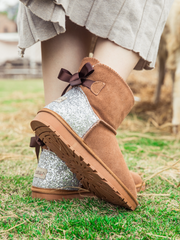 SMAIBULUN Ugg | Sequins Ballet Bow Mini Boots - Chestnut