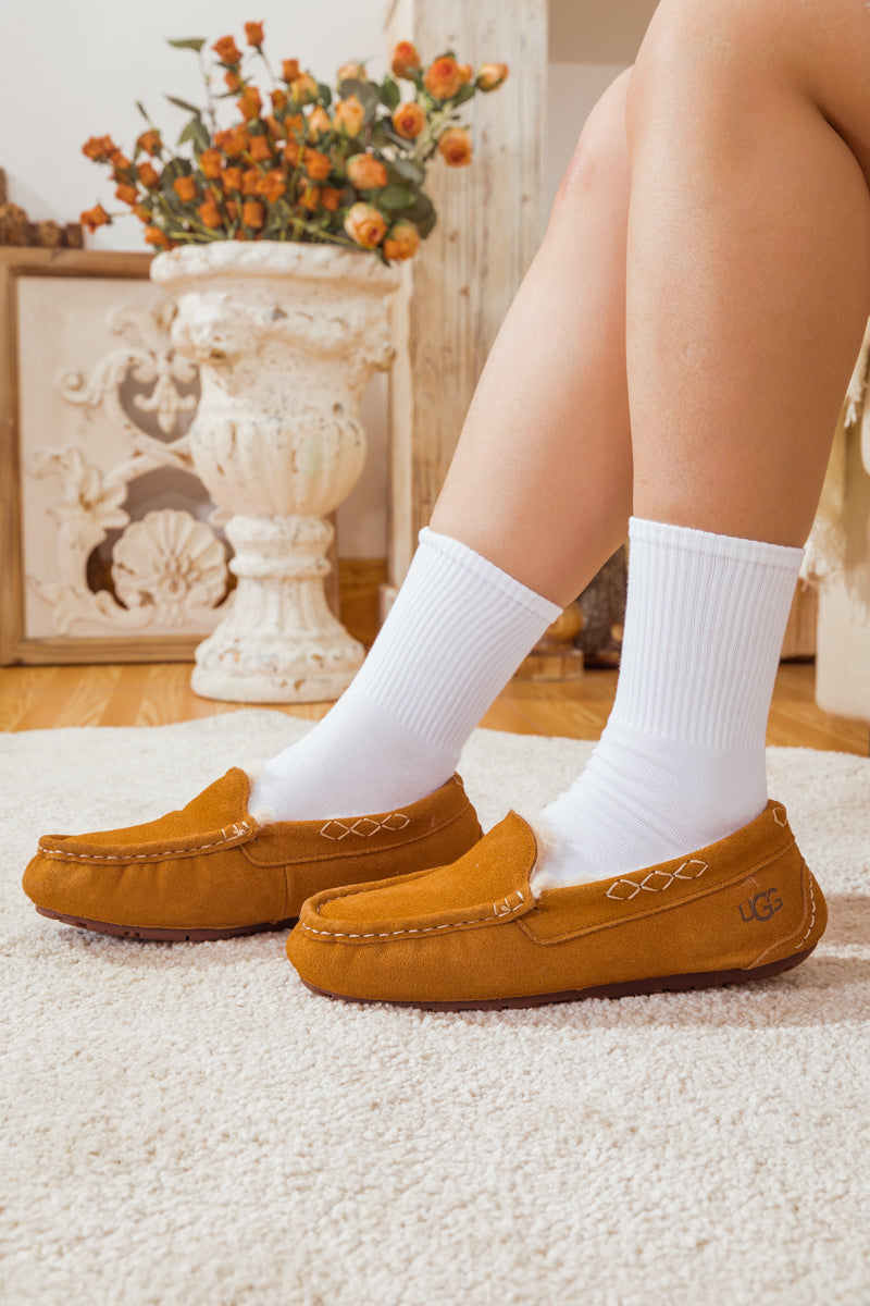 SMAIBULUN Ugg | WOOL LINED SUEDE MOCCASIN SLIPPER - CHESTNUT