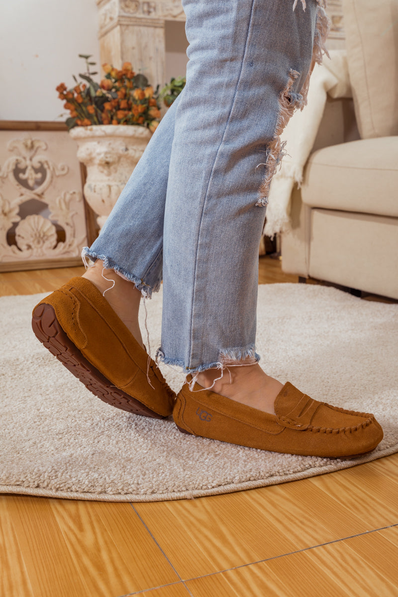 SMAIBULUN Ugg | LEATHER SUEDE MOCCASIN LOAFER - CHESTNUT