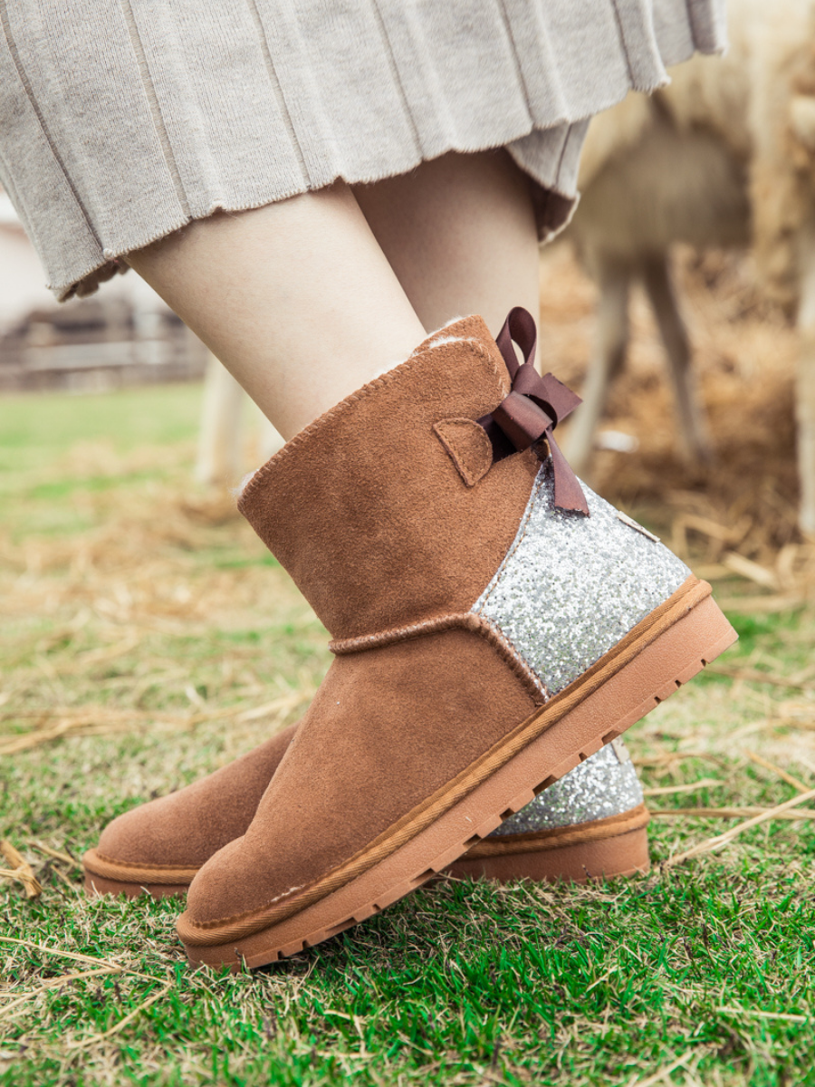 SMAIBULUN Ugg | Sequins Ballet Bow Mini Boots - Chestnut