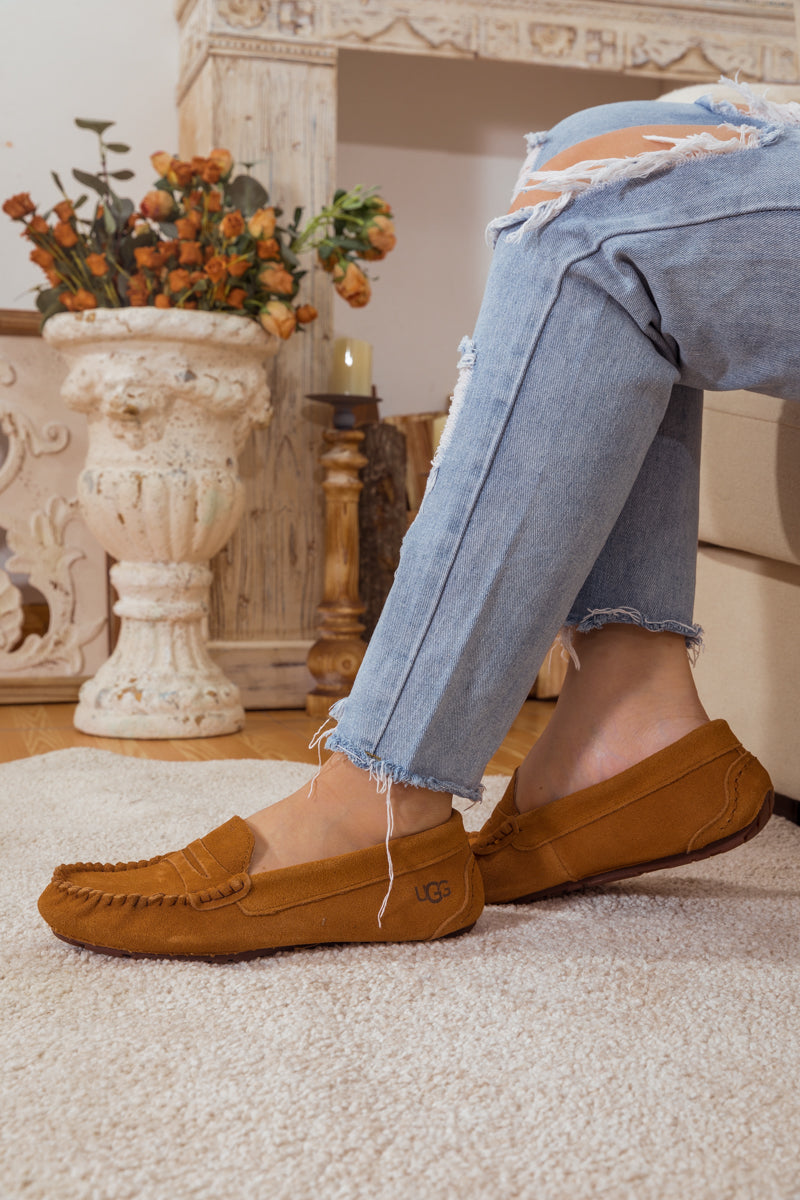 SMAIBULUN Ugg | LEATHER SUEDE MOCCASIN LOAFER - CHESTNUT