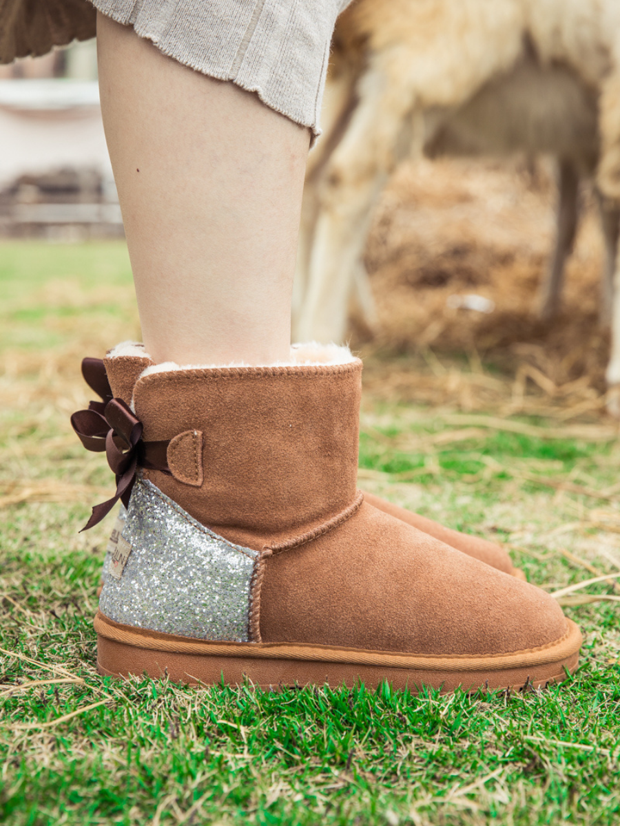 SMAIBULUN Ugg | Sequins Ballet Bow Mini Boots - Chestnut