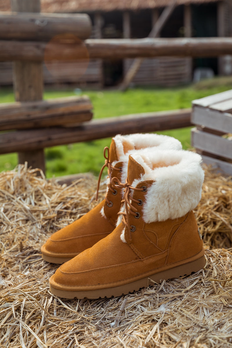 SMAIBULUN Ugg | WOOL LINED SUEDE TIE UP UGG BOOTS - CHESTNUT