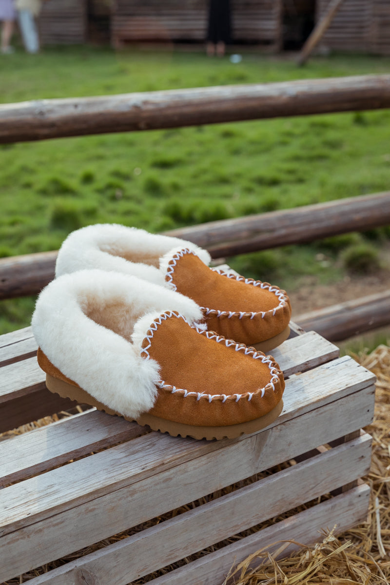 SMAIBULUN Ugg | WOOL LINED SUEDE TASMAN SLIPPER MOCCASIN - CHESTNUT