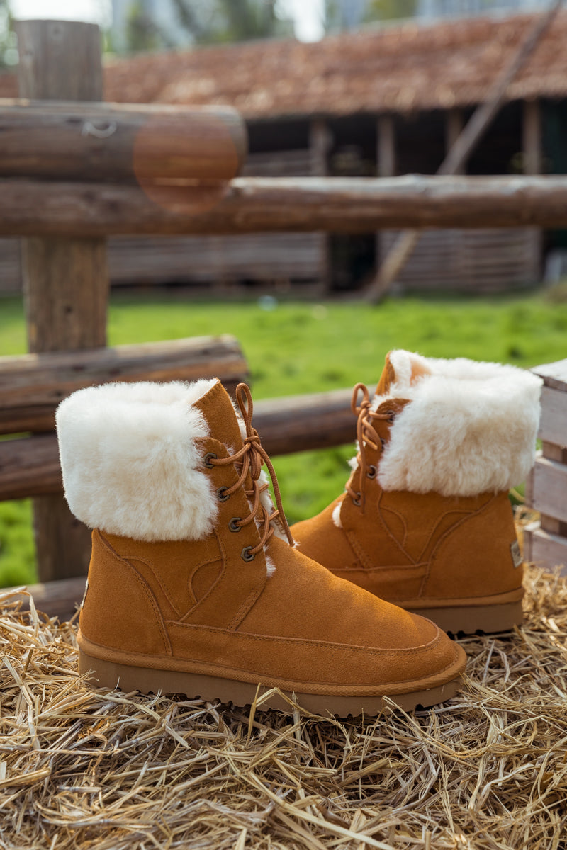 SMAIBULUN Ugg | WOOL LINED SUEDE TIE UP UGG BOOTS - CHESTNUT