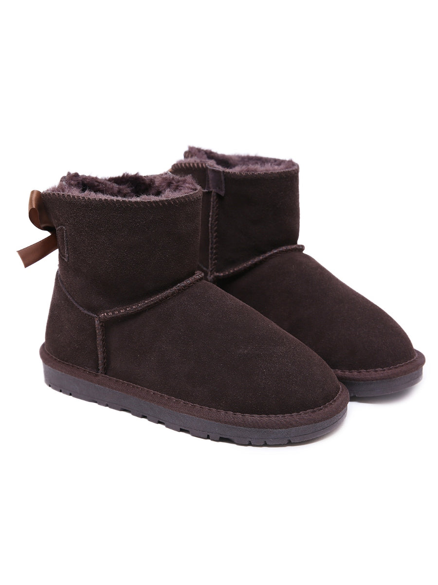 SMAIBULUN Ugg | Ribbon Bow Faux Fur-Lined Mini Ugg Boots