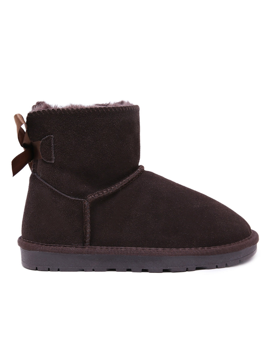 SMAIBULUN Ugg | Ribbon Bow Faux Fur-Lined Mini Ugg Boots