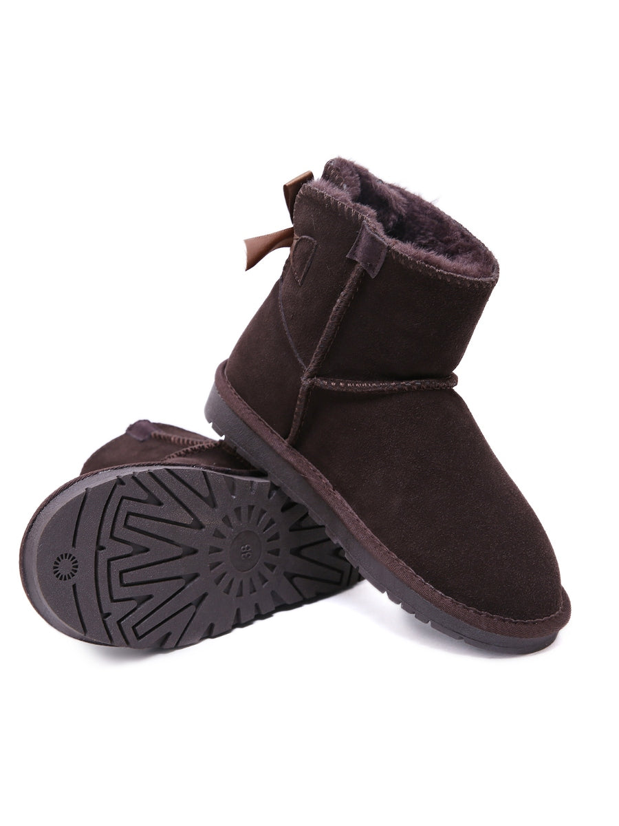 SMAIBULUN Ugg | Ribbon Bow Faux Fur-Lined Mini Ugg Boots