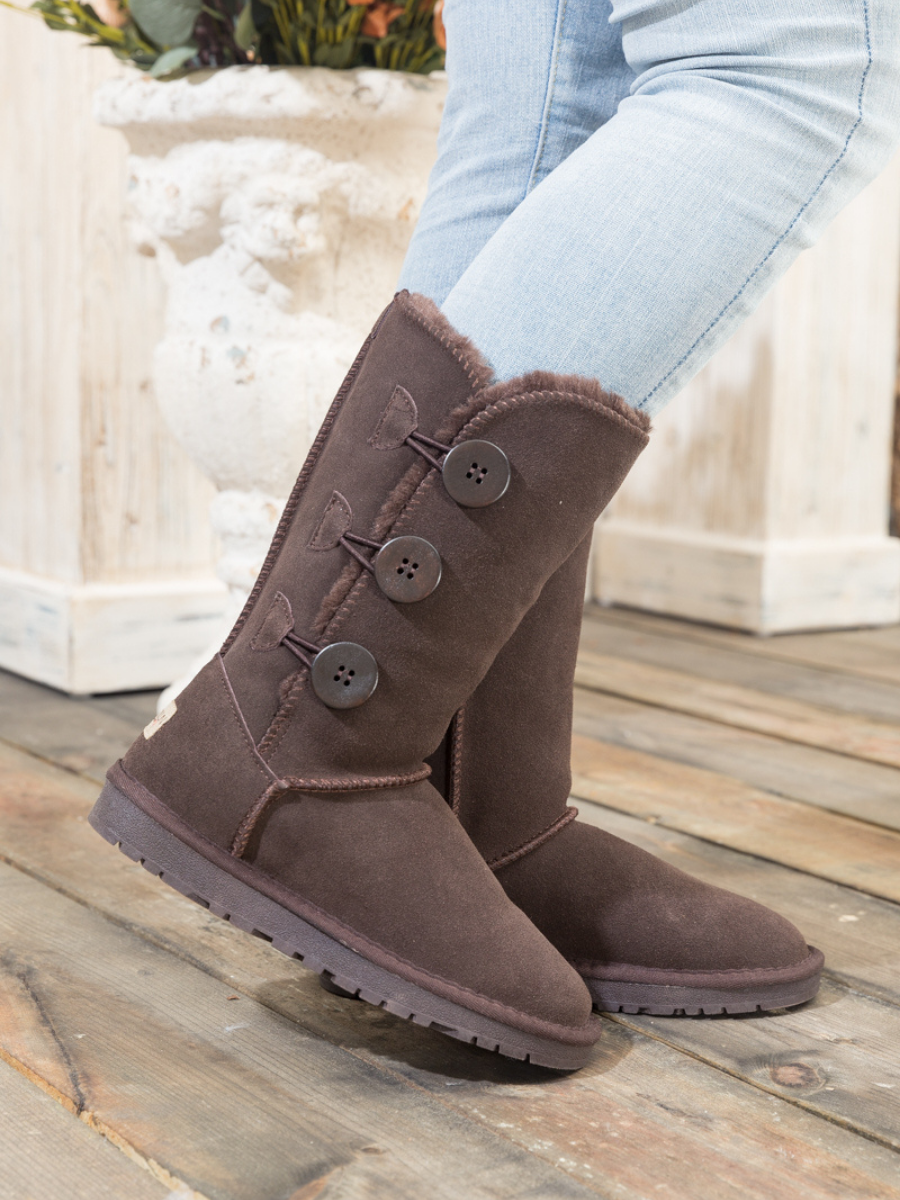 SMAIBULUN Ugg | Side Button Faux Fur-Lined Leather Suede Boots