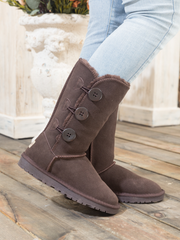 SMAIBULUN Ugg | Side Button Faux Fur-Lined Leather Suede Boots