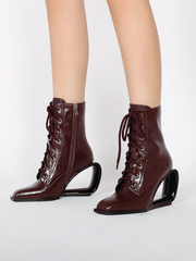 JadyRose | Elevator Wedge-Heel Shoelace Chocolate Leather Boot