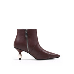 JADY ROSE | PEARL KITTEN HEEL LEATHER BOOTIE - CHOCOLATE