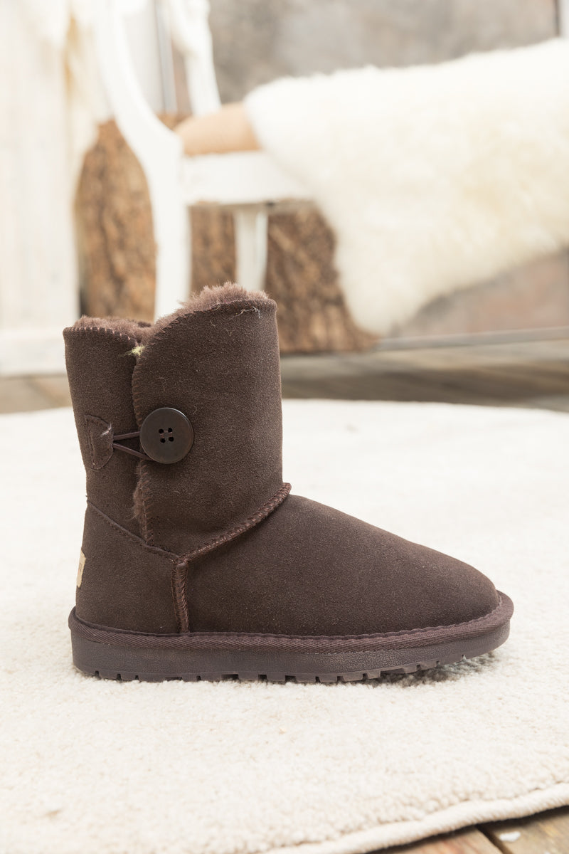 SMAIBULUN Ugg | Faux Fur-Lined Classic Side Button Ugg Boot - Chocolate