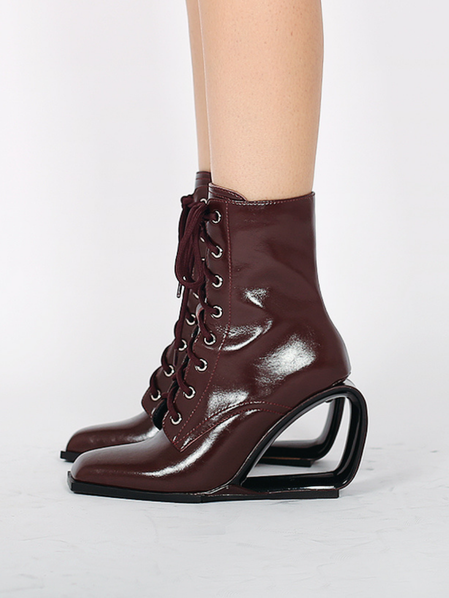 JadyRose | Elevator Wedge-Heel Shoelace Chocolate Leather Boot