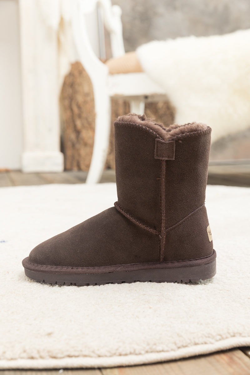 SMAIBULUN Ugg | Faux Fur-Lined Classic Side Button Ugg Boot - Chocolate