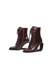 JadyRose | Elevator Wedge-Heel Shoelace Chocolate Leather Boot