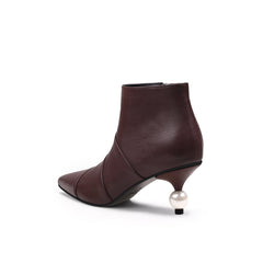 JADY ROSE | PEARL KITTEN HEEL LEATHER BOOTIE - CHOCOLATE