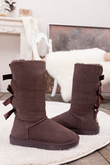 SMAIBULUN Ugg | Tri Ribbon Bow Suede Boots - Chocolate