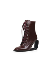 JadyRose | Elevator Wedge-Heel Shoelace Chocolate Leather Boot