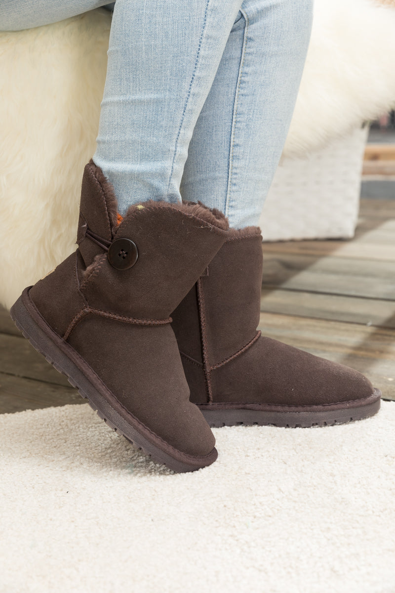 SMAIBULUN Ugg | Faux Fur-Lined Classic Side Button Ugg Boot - Chocolate