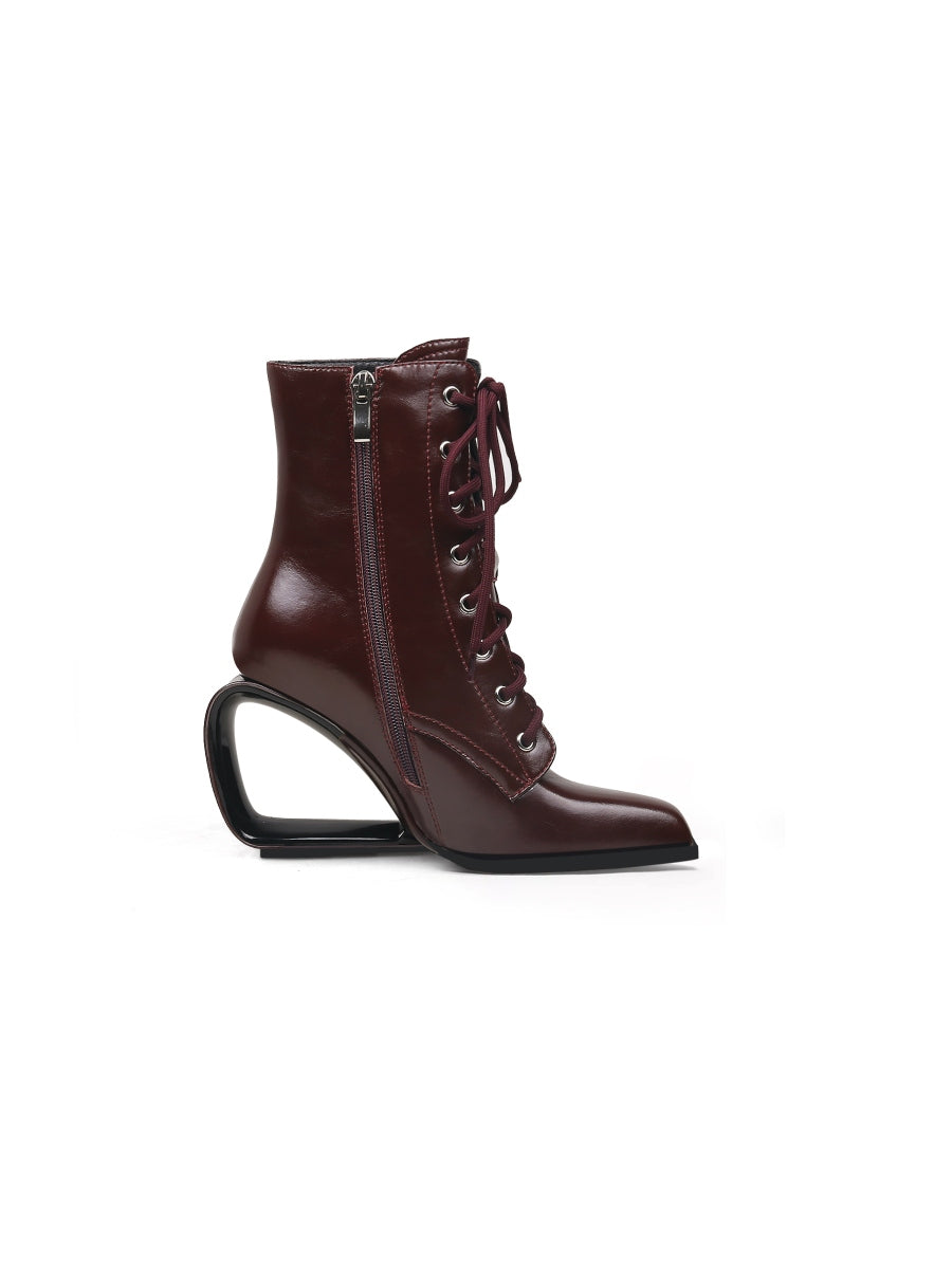 JadyRose | Elevator Wedge-Heel Shoelace Chocolate Leather Boot