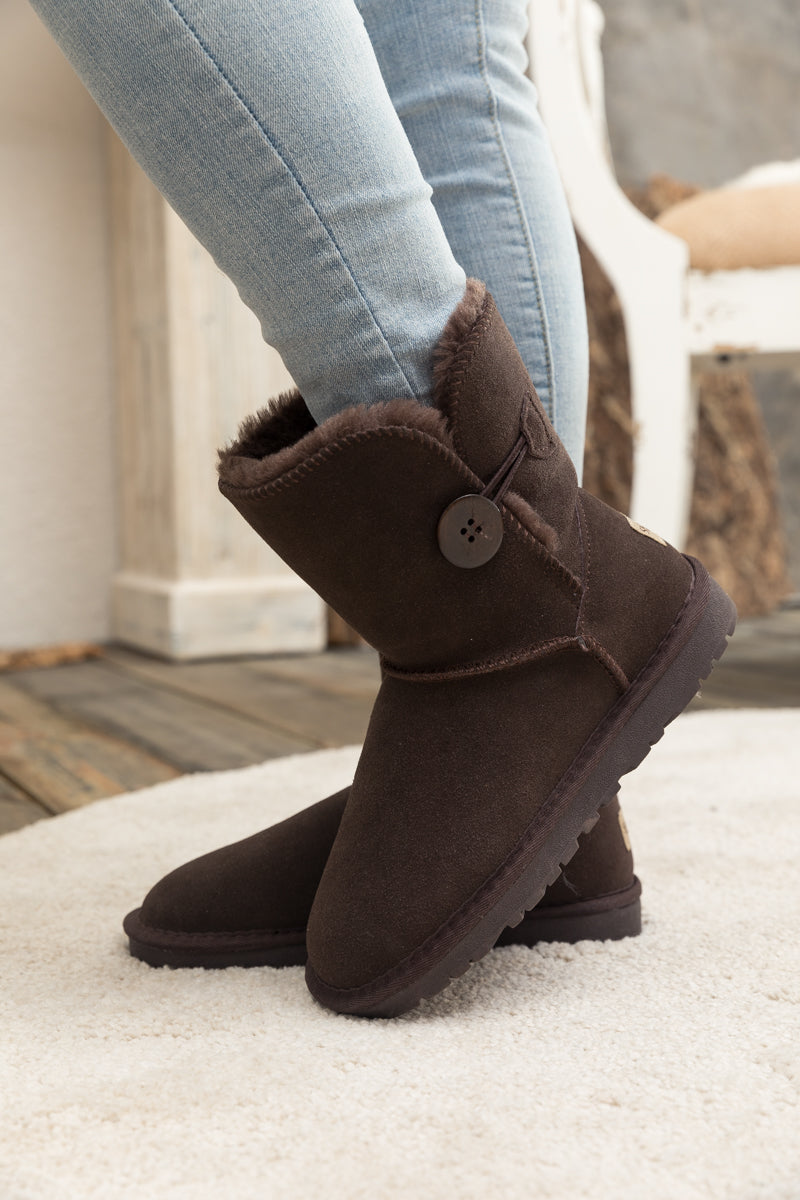 SMAIBULUN Ugg | Faux Fur-Lined Classic Side Button Ugg Boot - Chocolate