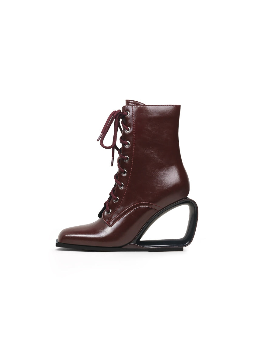 JadyRose | Elevator Wedge-Heel Shoelace Chocolate Leather Boot