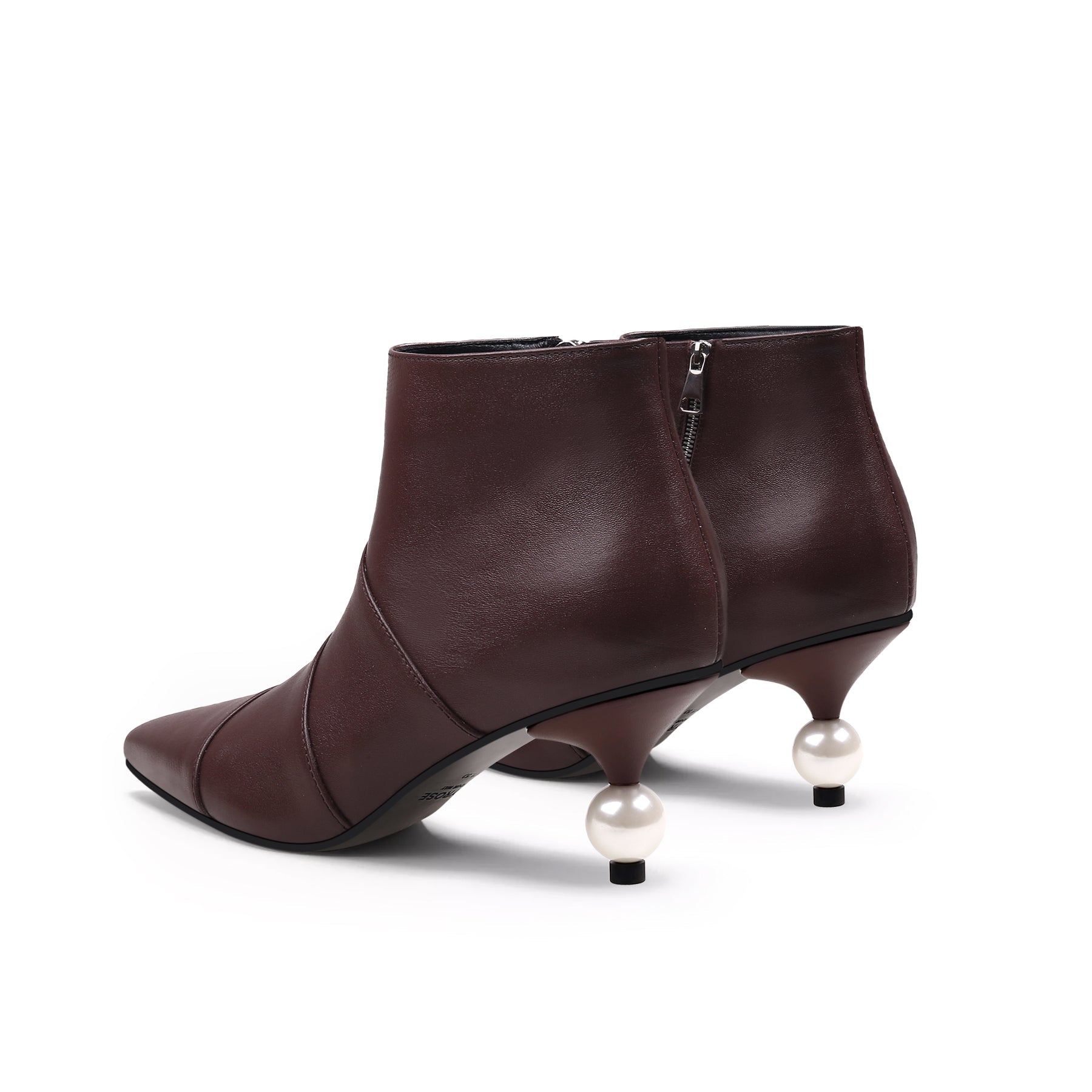 JADY ROSE | PEARL KITTEN HEEL LEATHER BOOTIE - CHOCOLATE