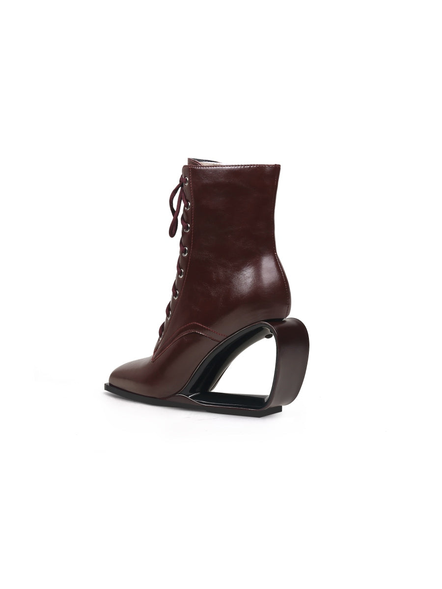 JadyRose | Elevator Wedge-Heel Shoelace Chocolate Leather Boot