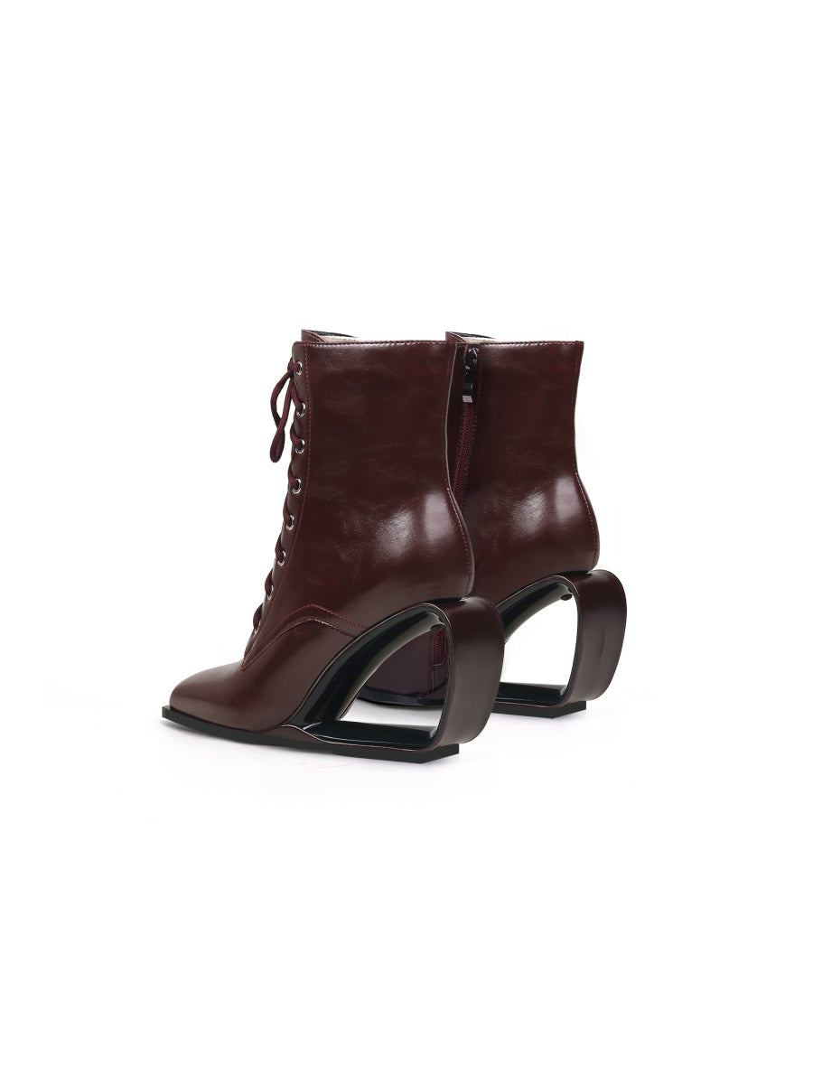 JadyRose | Elevator Wedge-Heel Shoelace Chocolate Leather Boot