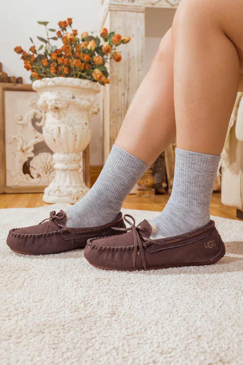 SMAIBULUN Ugg | WOOL LINED SUEDE MOCCASIN - CHOCOLATE