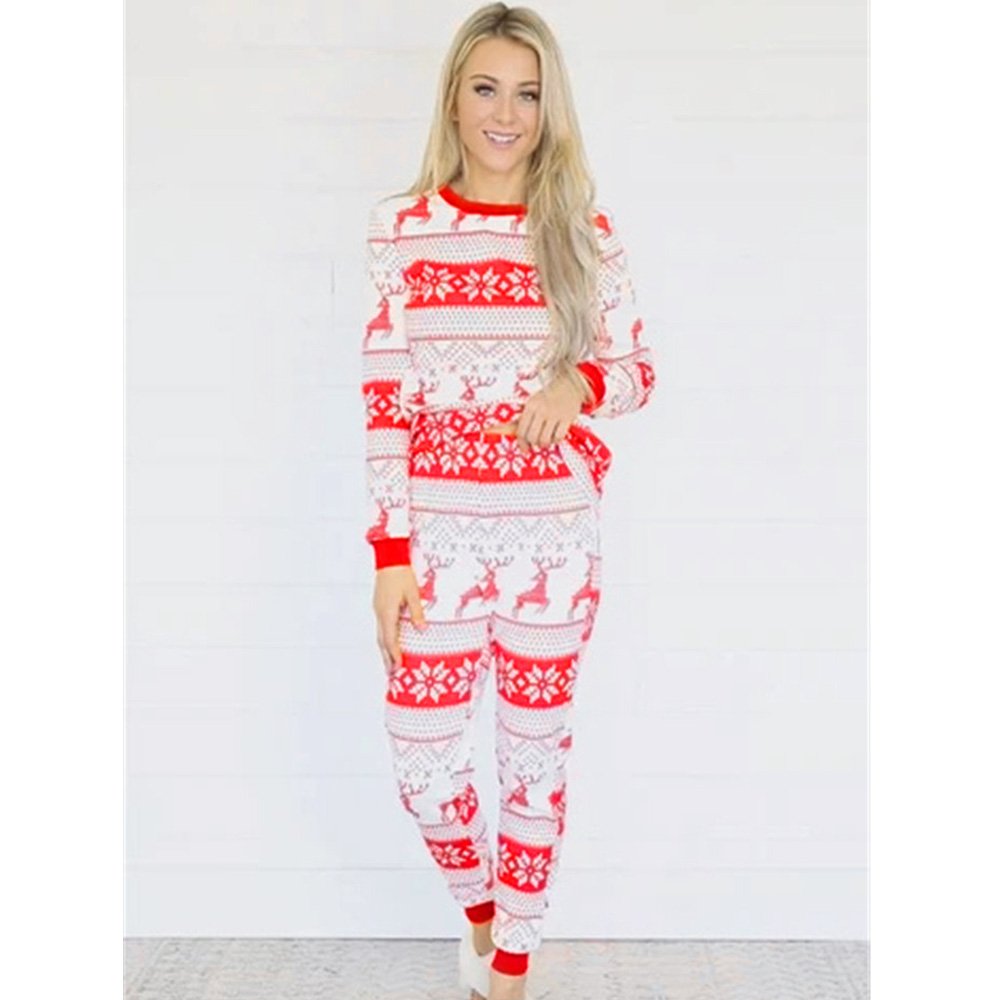 Red Reindeer Print Stitching Christmas Family Pajamas Set