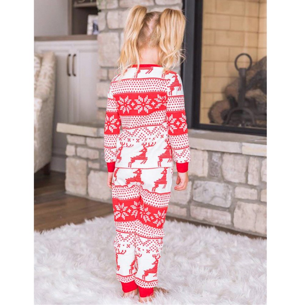 Red Reindeer Print Stitching Christmas Family Pajamas Set