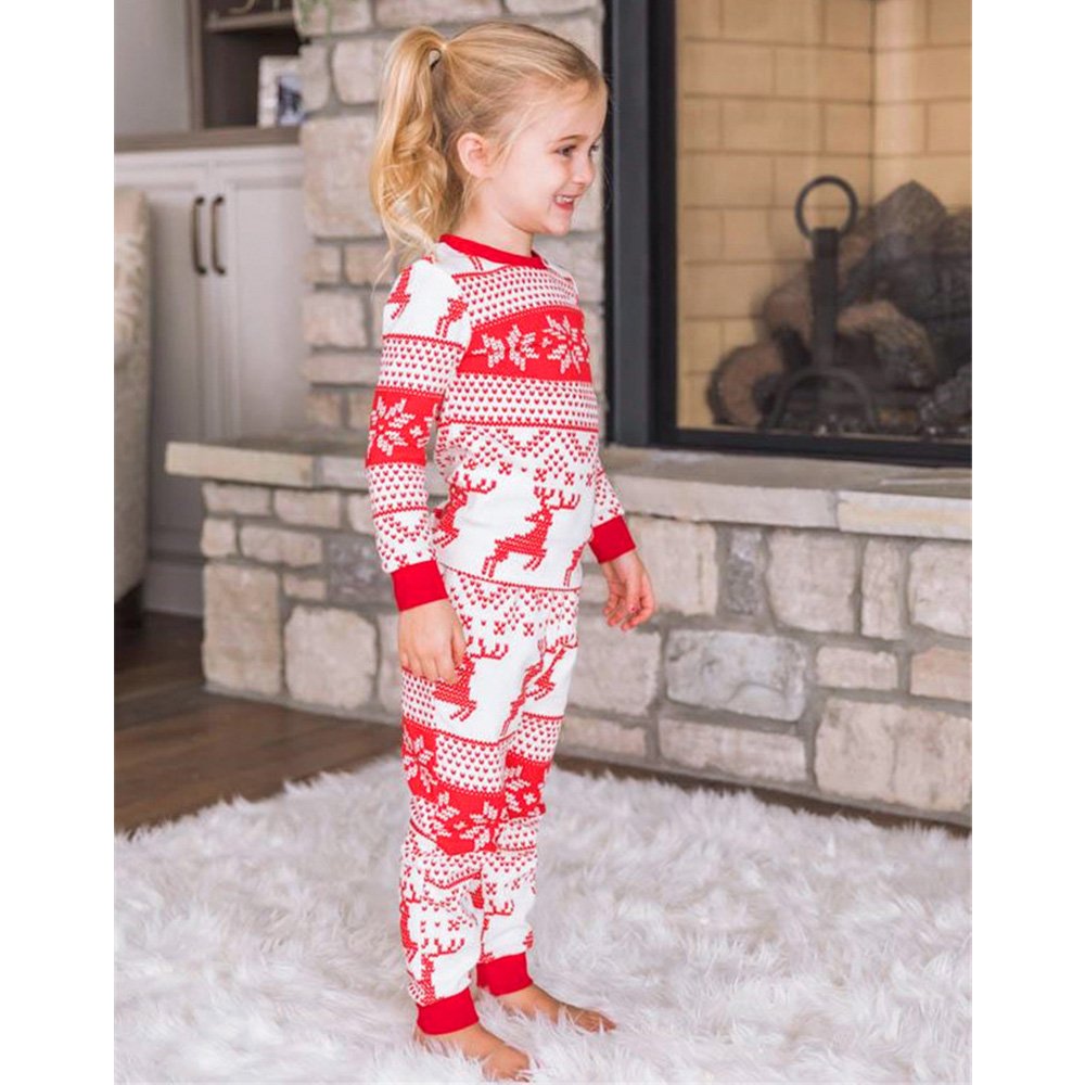 Red Reindeer Print Stitching Christmas Family Pajamas Set