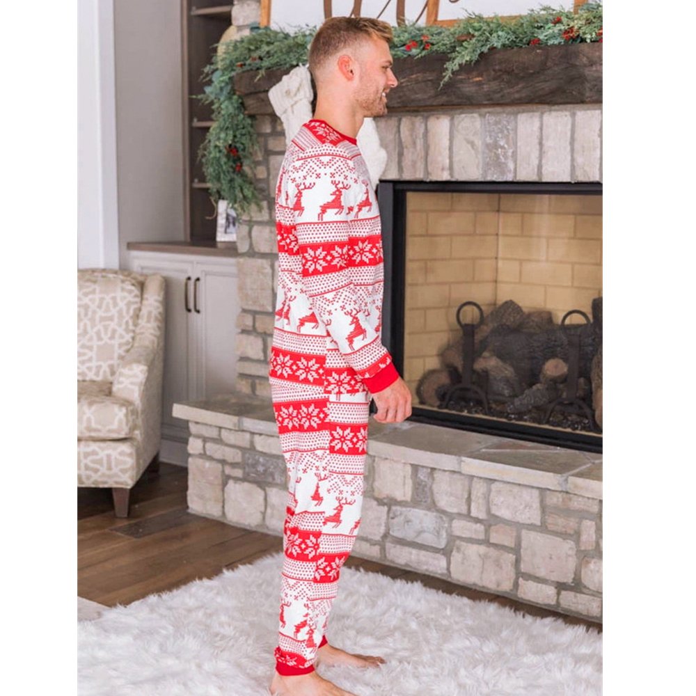 Red Reindeer Print Stitching Christmas Family Pajamas Set