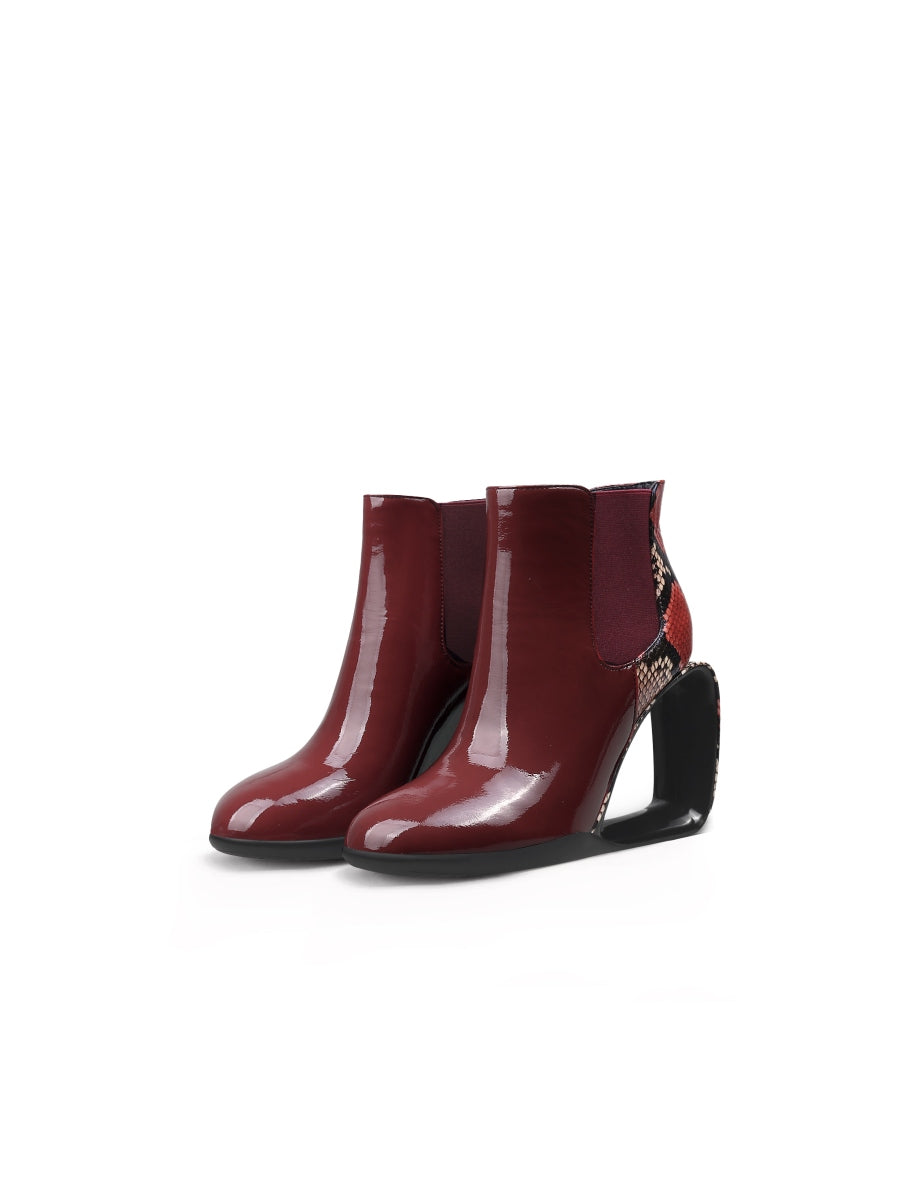 JadyRose | Genuine Leather Elevator Wedge-Heel Claret Leopard Ankle Boots