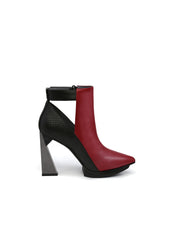 JadyRose | Triangled Heel Cut Out High Heel Leather Boots - Burgundy