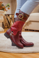 SOFFIA | WINE FLORAL EMBOSSED LEATHER COWGIRL BOOT